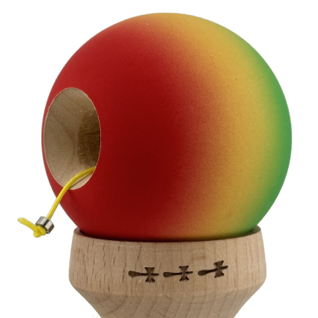 Kendama X Originala, Profesionala, Flippy, Cupe Mari KING SIZE V3, Rubber Grip, Gaura in Baza, Rulment Metalic, din lemn 18 cm, Ata 62/65 cm, Gradient Verde/Galben/Rosu [5]