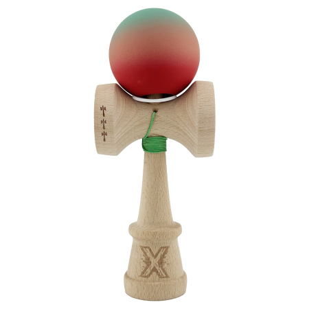 Kendama X Originala, Profesionala, Flippy, Cupe Mari KING SIZE V3, Rubber Grip, Gaura in Baza, Rulment Metalic, din lemn 18 cm, Ata 62/65 cm, Gradient Verde/Roz/Rosu [1]