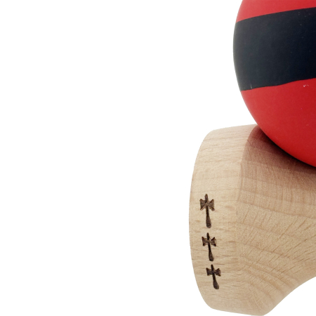 Kendama X Originala, Profesionala, Flippy, Cupe Mari KING SIZE V3, Rubber Grip, Gaura in Baza, Rulment Metalic, din lemn 18 cm, Ata 62/65 cm, M Bicolor Rosu Dublu/Negru [6]