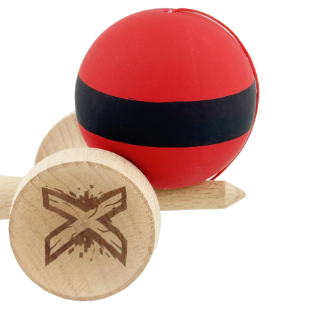 Kendama X Originala, Profesionala, Flippy, Cupe Mari KING SIZE V3, Rubber Grip, Gaura in Baza, Rulment Metalic, din lemn 18 cm, Ata 62/65 cm, M Bicolor Rosu Dublu/Negru [7]