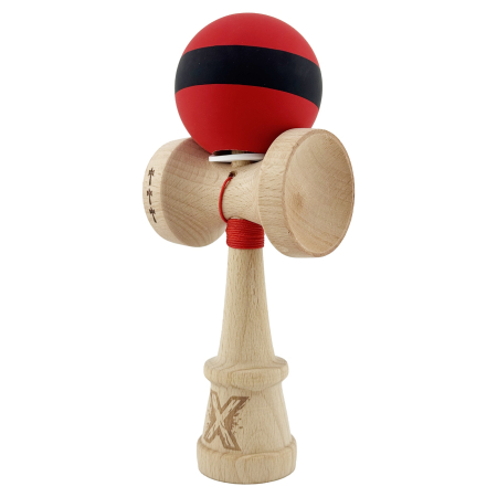 Kendama X Originala, Profesionala, Flippy, Cupe Mari KING SIZE V3, Rubber Grip, Gaura in Baza, Rulment Metalic, din lemn 18 cm, Ata 62/65 cm, M Bicolor Rosu Dublu/Negru [2]
