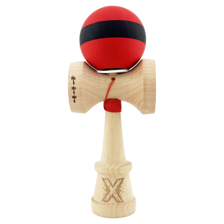 Kendama X Originala, Profesionala, Flippy, Cupe Mari KING SIZE V3, Rubber Grip, Gaura in Baza, Rulment Metalic, din lemn 18 cm, Ata 62/65 cm, M Bicolor Rosu Dublu/Negru [1]