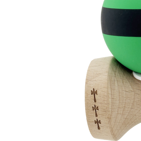 Kendama X Originala, Profesionala, Flippy, Cupe Mari KING SIZE V3, Rubber Grip, Gaura in Baza, Rulment Metalic, din lemn 18 cm, Ata 62/65 cm, M Bicolor Verde Dublu/Negru [6]