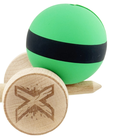 Kendama X Originala, Profesionala, Flippy, Cupe Mari KING SIZE V3, Rubber Grip, Gaura in Baza, Rulment Metalic, din lemn 18 cm, Ata 62/65 cm, M Bicolor Verde Dublu/Negru [7]