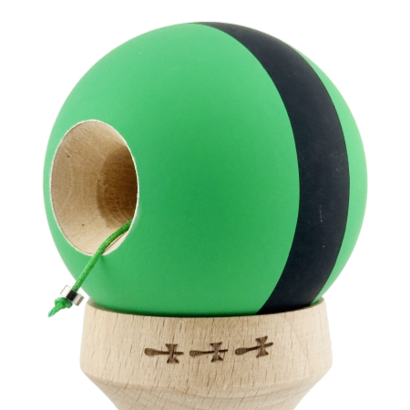 Kendama X Originala, Profesionala, Flippy, Cupe Mari KING SIZE V3, Rubber Grip, Gaura in Baza, Rulment Metalic, din lemn 18 cm, Ata 62/65 cm, M Bicolor Verde Dublu/Negru [5]