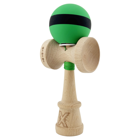 Kendama X Originala, Profesionala, Flippy, Cupe Mari KING SIZE V3, Rubber Grip, Gaura in Baza, Rulment Metalic, din lemn 18 cm, Ata 62/65 cm, M Bicolor Verde Dublu/Negru [2]