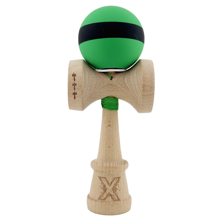 Kendama X Originala, Profesionala, Flippy, Cupe Mari KING SIZE V3, Rubber Grip, Gaura in Baza, Rulment Metalic, din lemn 18 cm, Ata 62/65 cm, M Bicolor Verde Dublu/Negru [1]