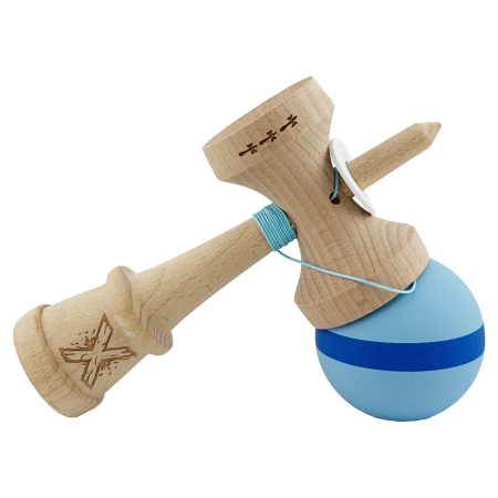 *LICHIDARE STOC* Kendama X Originala, Profesionala, Flippy, Cupe Mari KING SIZE V3, Rubber Grip, Gaura in Baza, Rulment Metalic, din lemn 18 cm, Ata 62/65 cm, M Bleu/Albastru/Bleu [4]