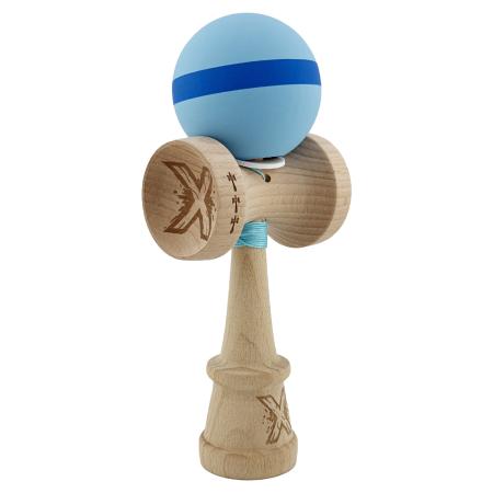 Kendama - *LICHIDARE STOC* Kendama X Originala, Profesionala, Flippy, Cupe Mari KING SIZE V3, Rubber Grip, Gaura in Baza, Rulment Metalic, din lemn 18 cm, Ata 62/65 cm, M Bleu/Albastru/Bleu