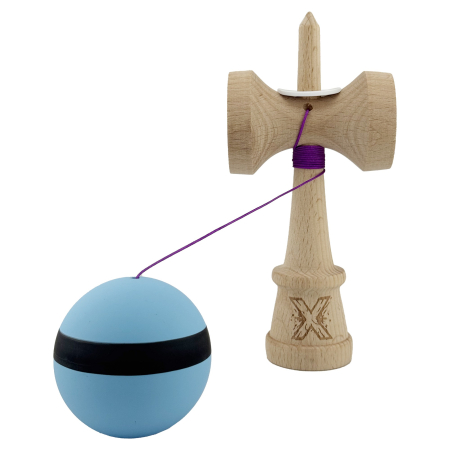 Kendama X Originala, Profesionala, Flippy, Cupe Mari KING SIZE V3, Rubber Grip, Gaura in Baza, Rulment Metalic, din lemn 18 cm, Ata 62/65 cm, M Bleu/Negru/Bleu [3]