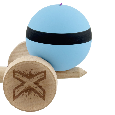 Kendama X Originala, Profesionala, Flippy, Cupe Mari KING SIZE V3, Rubber Grip, Gaura in Baza, Rulment Metalic, din lemn 18 cm, Ata 62/65 cm, M Bleu/Negru/Bleu [8]
