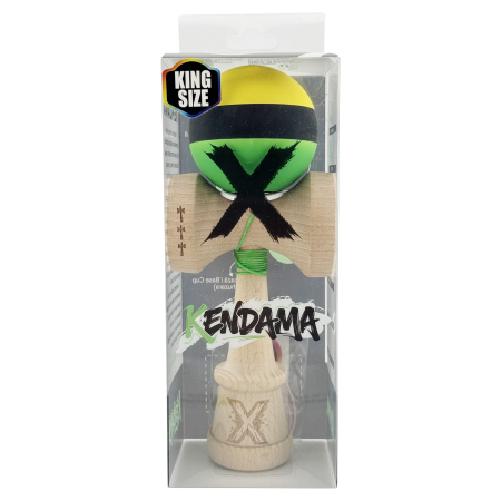 Kendama X Originala, Profesionala, Flippy, Cupe Mari KING SIZE V3, Rubber Grip, Gaura in Baza, Rulment Metalic, din lemn 18 cm, Ata 62/65 cm, M Galben/Negru/Verde [5]