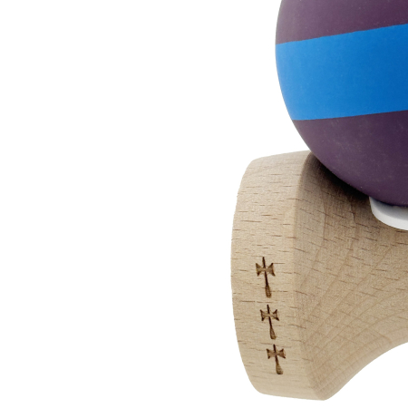 Kendama X Originala, Profesionala, Flippy, Cupe Mari KING SIZE V3, Rubber Grip, Gaura in Baza, Rulment Metalic, din lemn 18 cm, Ata 62/65 cm, M Mov/Albastru/Mov [7]