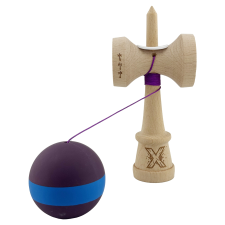 Kendama X Originala, Profesionala, Flippy, Cupe Mari KING SIZE V3, Rubber Grip, Gaura in Baza, Rulment Metalic, din lemn 18 cm, Ata 62/65 cm, M Mov/Albastru/Mov [3]
