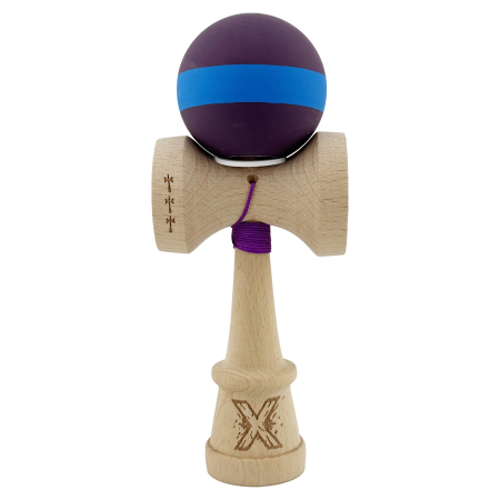 Kendama X Originala, Profesionala, Flippy, Cupe Mari KING SIZE V3, Rubber Grip, Gaura in Baza, Rulment Metalic, din lemn 18 cm, Ata 62/65 cm, M Mov/Albastru/Mov [1]
