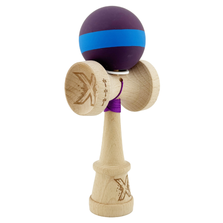 Kendama - Kendama X Originala, Profesionala, Flippy, Cupe Mari KING SIZE V3, Rubber Grip, Gaura in Baza, Rulment Metalic, din lemn 18 cm, Ata 62/65 cm, M Mov/Albastru/Mov