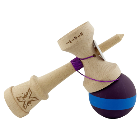 Kendama X Originala, Profesionala, Flippy, Cupe Mari KING SIZE V3, Rubber Grip, Gaura in Baza, Rulment Metalic, din lemn 18 cm, Ata 62/65 cm, M Mov/Albastru/Mov [4]