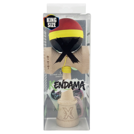 Kendama X Originala, Profesionala, Flippy, Cupe Mari KING SIZE V3, Rubber Grip, Gaura in Baza, Rulment Metalic, din lemn 18 cm, Ata 62/65 cm, M Rosu/Galben/Negru [5]