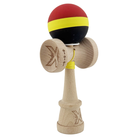 Kendama - Kendama X Originala, Profesionala, Flippy, Cupe Mari KING SIZE V3, Rubber Grip, Gaura in Baza, Rulment Metalic, din lemn 18 cm, Ata 62/65 cm, M Rosu/Galben/Negru