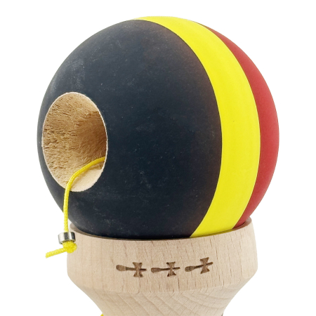 Kendama X Originala, Profesionala, Flippy, Cupe Mari KING SIZE V3, Rubber Grip, Gaura in Baza, Rulment Metalic, din lemn 18 cm, Ata 62/65 cm, M Rosu/Galben/Negru [6]