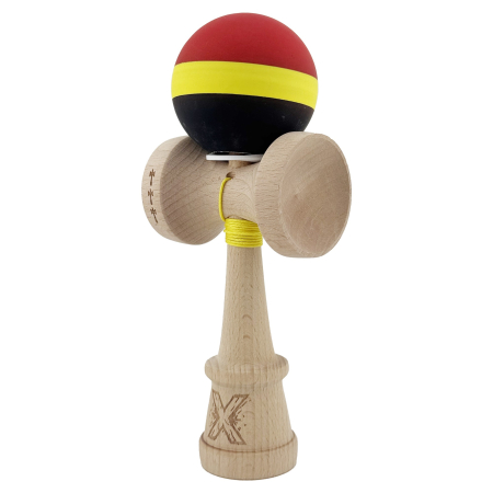 Kendama X Originala, Profesionala, Flippy, Cupe Mari KING SIZE V3, Rubber Grip, Gaura in Baza, Rulment Metalic, din lemn 18 cm, Ata 62/65 cm, M Rosu/Galben/Negru [2]