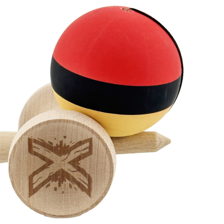 Kendama X Originala, Profesionala, Flippy, Cupe Mari KING SIZE V3, Rubber Grip, Gaura in Baza, Rulment Metalic, din lemn 18 cm, Ata 62/65 cm, M Rosu/Negru/Galben [8]