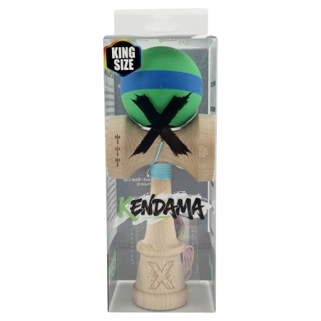 Kendama X Originala, Profesionala, Flippy, Cupe Mari KING SIZE V3, Rubber Grip, Gaura in Baza, Rulment Metalic, din lemn 18 cm, Ata 62/65 cm, M Verde/Albastru/Verde [5]