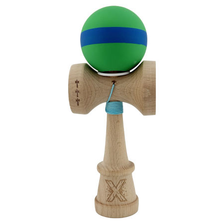 Kendama X Originala, Profesionala, Flippy, Cupe Mari KING SIZE V3, Rubber Grip, Gaura in Baza, Rulment Metalic, din lemn 18 cm, Ata 62/65 cm, M Verde/Albastru/Verde [1]
