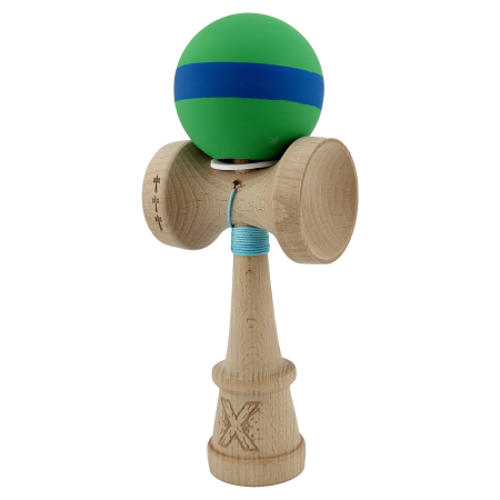Kendama X Originala, Profesionala, Flippy, Cupe Mari KING SIZE V3, Rubber Grip, Gaura in Baza, Rulment Metalic, din lemn 18 cm, Ata 62/65 cm, M Verde/Albastru/Verde [2]