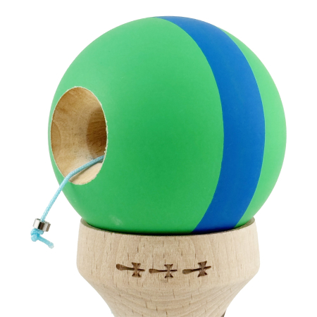 Kendama X Originala, Profesionala, Flippy, Cupe Mari KING SIZE V3, Rubber Grip, Gaura in Baza, Rulment Metalic, din lemn 18 cm, Ata 62/65 cm, M Verde/Albastru/Verde [6]