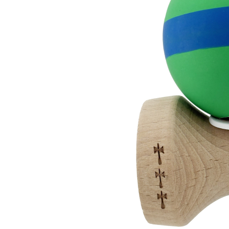 Kendama X Originala, Profesionala, Flippy, Cupe Mari KING SIZE V3, Rubber Grip, Gaura in Baza, Rulment Metalic, din lemn 18 cm, Ata 62/65 cm, M Verde/Albastru/Verde [7]