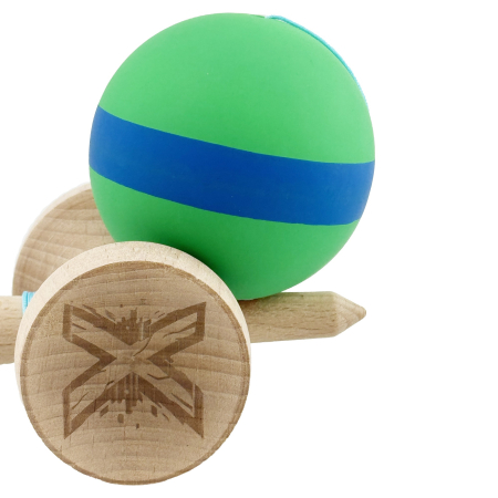 Kendama X Originala, Profesionala, Flippy, Cupe Mari KING SIZE V3, Rubber Grip, Gaura in Baza, Rulment Metalic, din lemn 18 cm, Ata 62/65 cm, M Verde/Albastru/Verde [8]