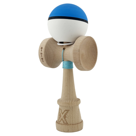 Kendama X Originala, Profesionala, Flippy, Cupe Mari KING SIZE V3, Rubber Grip, Gaura in Baza, Rulment Metalic, din lemn 18 cm, Ata 62/65 cm, S Bicolor Albastru/Alb [2]