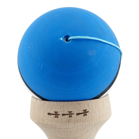Kendama X Originala, Profesionala, Flippy, Cupe Mari KING SIZE V3, Rubber Grip, Gaura in Baza, Rulment Metalic, din lemn 18 cm, Ata 62/65 cm, S Bicolor Albastru/Alb [9]