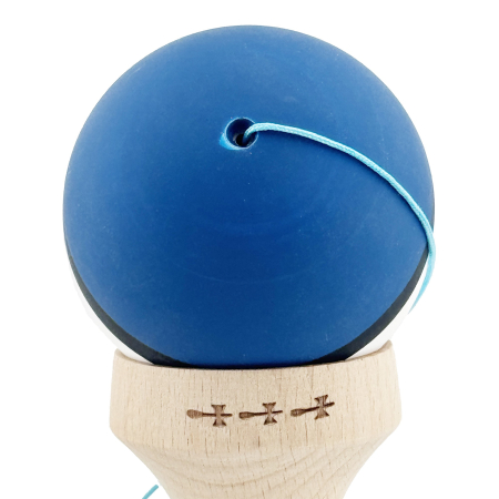 Kendama X Originala, Profesionala, Flippy, Cupe Mari KING SIZE V3, Rubber Grip, Gaura in Baza, Rulment Metalic, din lemn 18 cm, Ata 62/65 cm, S Bicolor Albastru inchis/Alb [9]