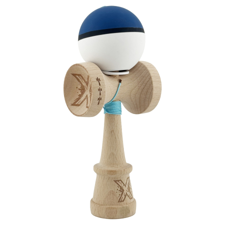 Kendama - Kendama X Originala, Profesionala, Flippy, Cupe Mari KING SIZE V3, Rubber Grip, Gaura in Baza, Rulment Metalic, din lemn 18 cm, Ata 62/65 cm, S Bicolor Albastru inchis/Alb