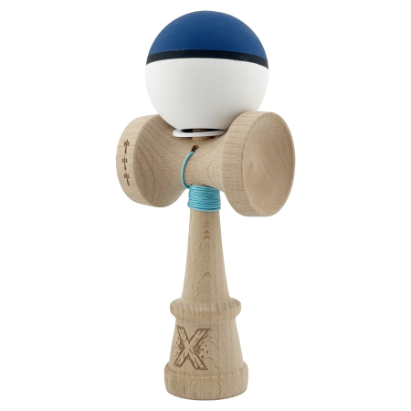 Kendama X Originala, Profesionala, Flippy, Cupe Mari KING SIZE V3, Rubber Grip, Gaura in Baza, Rulment Metalic, din lemn 18 cm, Ata 62/65 cm, S Bicolor Albastru inchis/Alb [2]