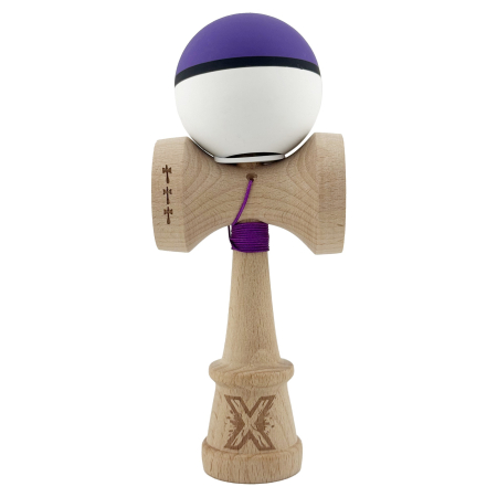 Kendama X Originala, Profesionala, Flippy, Cupe Mari KING SIZE V3, Rubber Grip, Gaura in Baza, Rulment Metalic, din lemn 18 cm, Ata 62/65 cm, S Bicolor Mov/Alb [1]