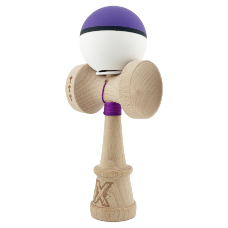 Kendama X Originala, Profesionala, Flippy, Cupe Mari KING SIZE V3, Rubber Grip, Gaura in Baza, Rulment Metalic, din lemn 18 cm, Ata 62/65 cm, S Bicolor Mov/Alb [2]