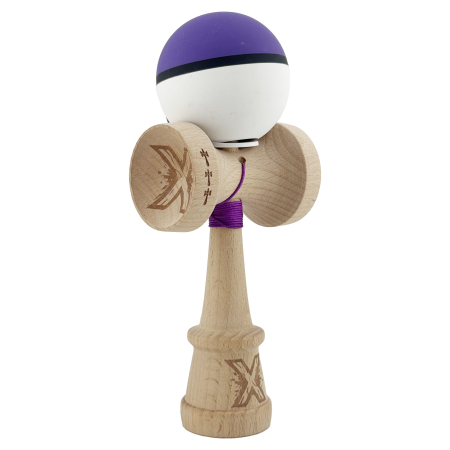 Kendama - Kendama X Originala, Profesionala, Flippy, Cupe Mari KING SIZE V3, Rubber Grip, Gaura in Baza, Rulment Metalic, din lemn 18 cm, Ata 62/65 cm, S Bicolor Mov/Alb
