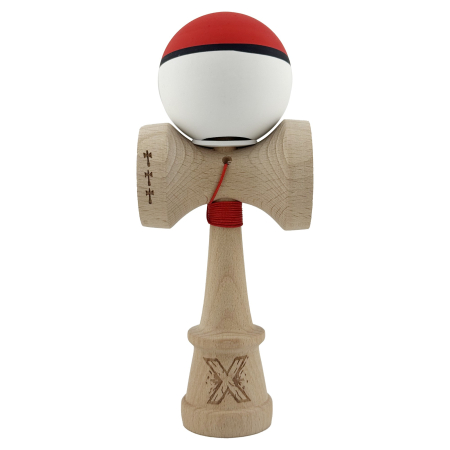 Kendama X Originala, Profesionala, Flippy, Cupe Mari KING SIZE V3, Rubber Grip, Gaura in Baza, Rulment Metalic, din lemn 18 cm, Ata 62/65 cm, S Bicolor Rosu/Alb [1]
