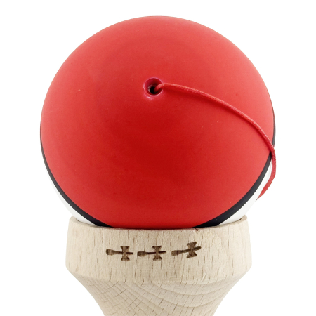 Kendama X Originala, Profesionala, Flippy, Cupe Mari KING SIZE V3, Rubber Grip, Gaura in Baza, Rulment Metalic, din lemn 18 cm, Ata 62/65 cm, S Bicolor Rosu/Alb [9]