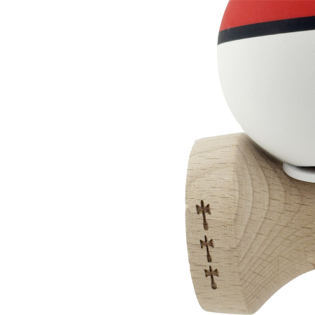 Kendama X Originala, Profesionala, Flippy, Cupe Mari KING SIZE V3, Rubber Grip, Gaura in Baza, Rulment Metalic, din lemn 18 cm, Ata 62/65 cm, S Bicolor Rosu/Alb [7]