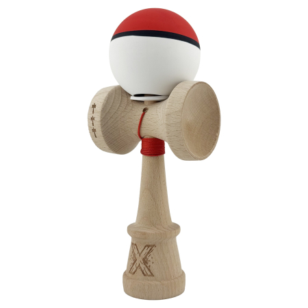 Kendama X Originala, Profesionala, Flippy, Cupe Mari KING SIZE V3, Rubber Grip, Gaura in Baza, Rulment Metalic, din lemn 18 cm, Ata 62/65 cm, S Bicolor Rosu/Alb [2]