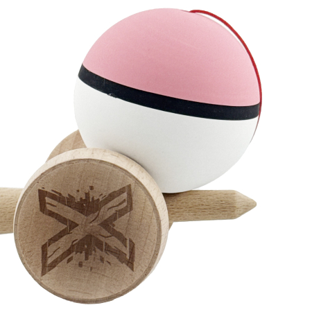 Kendama X Originala, Profesionala, Flippy, Cupe Mari KING SIZE V3, Rubber Grip, Gaura in Baza, Rulment Metalic, din lemn 18 cm, Ata 62/65 cm, S Bicolor Roz/Alb [8]