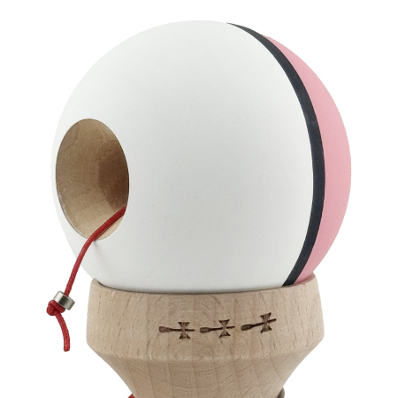 Kendama X Originala, Profesionala, Flippy, Cupe Mari KING SIZE V3, Rubber Grip, Gaura in Baza, Rulment Metalic, din lemn 18 cm, Ata 62/65 cm, S Bicolor Roz/Alb [6]