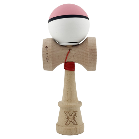 Kendama X Originala, Profesionala, Flippy, Cupe Mari KING SIZE V3, Rubber Grip, Gaura in Baza, Rulment Metalic, din lemn 18 cm, Ata 62/65 cm, S Bicolor Roz/Alb [1]