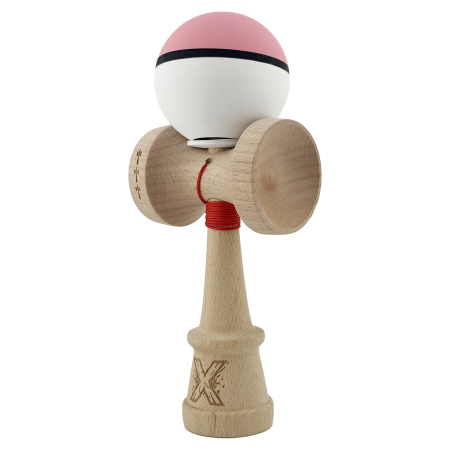 Kendama X Originala, Profesionala, Flippy, Cupe Mari KING SIZE V3, Rubber Grip, Gaura in Baza, Rulment Metalic, din lemn 18 cm, Ata 62/65 cm, S Bicolor Roz/Alb [2]