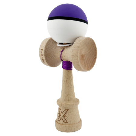 Kendama X Originala, Profesionala, Flippy, Cupe Mari KING SIZE V3, Rubber Grip, Gaura in Baza, Rulment Metalic, din lemn 18 cm, Ata 62/65 cm, S Bicolor Violet/Alb [2]