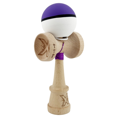 Kendama - Kendama X Originala, Profesionala, Flippy, Cupe Mari KING SIZE V3, Rubber Grip, Gaura in Baza, Rulment Metalic, din lemn 18 cm, Ata 62/65 cm, S Bicolor Violet/Alb